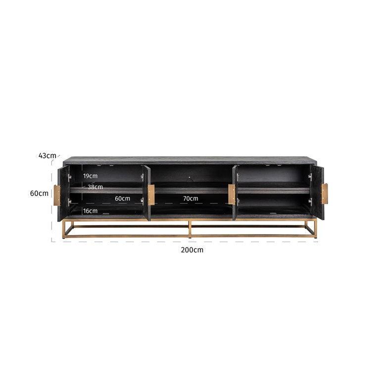 Richmond Interiors 4-türiges TV Lowboard Blackbone brass | 200x43 cm