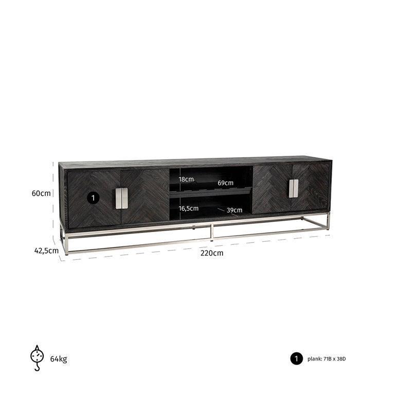 Richmond Interiors 4-türiges TV Lowboard Blackbone Silber | 220x42,5 cm