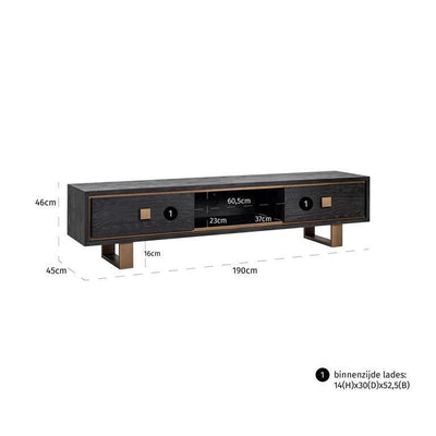 Richmond Interiors TV Lowboard Hunter mit 2 Schubladen | 190x45 cm